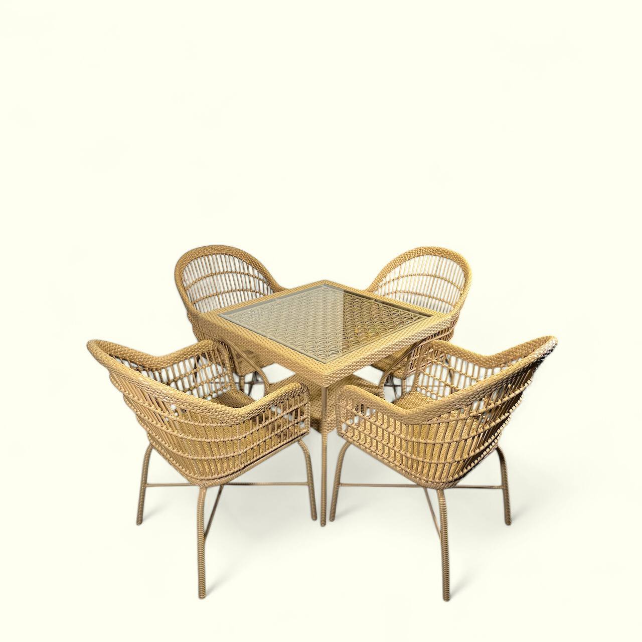 Flower Stick 4-Seater Glass Dining Table