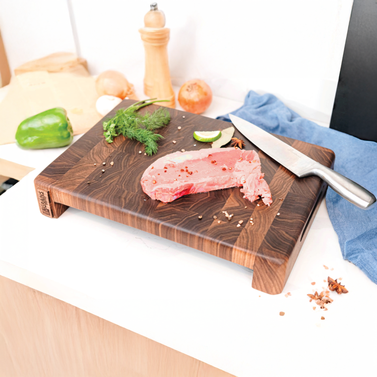 End Grain Chopping Board - Lifted