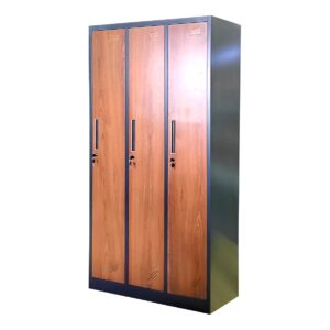 3-Swing Door Steel Clothes Locker Cabinet (Walnut)