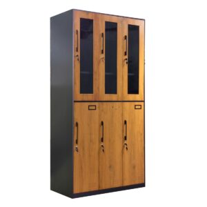 6-Swing Door Clothes Locker Cabinet (Black+Woodgrain)