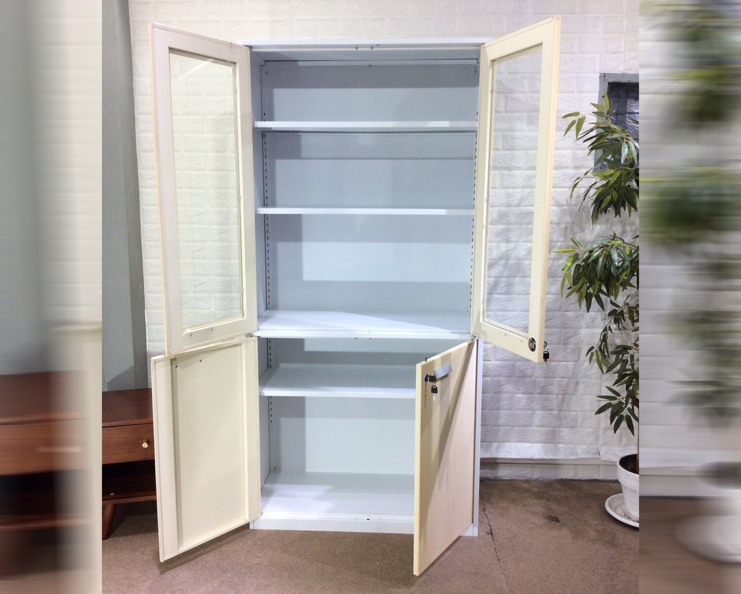 5-Layer Swing Door Steel & Glass Cabinet (Wood Pattern+White) - Image 3