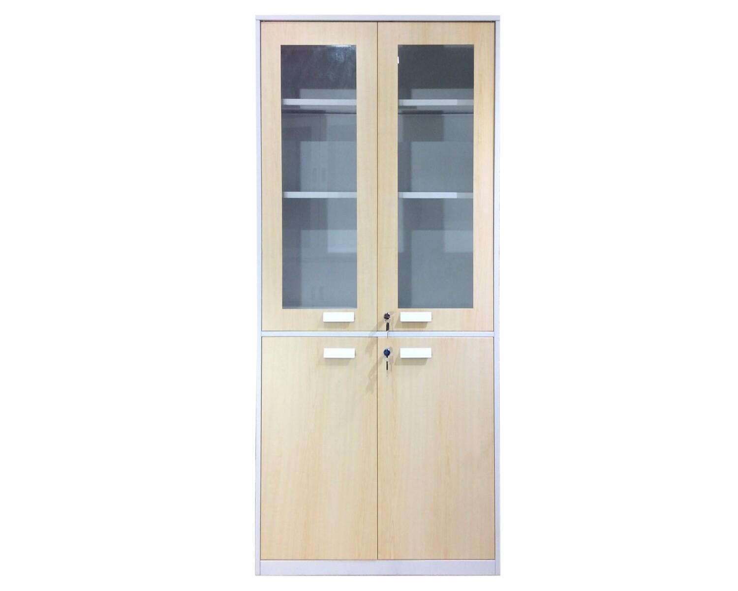 5-Layer Swing Door Steel & Glass Cabinet (Wood Pattern+White)