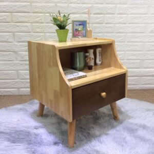 Mustafa Solid Thailand Rubberwood Bed Side Table (with Drawer)