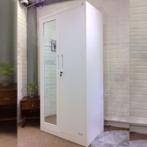 2 Swing Door Cloth Steel Locker (With Mirror) (White)