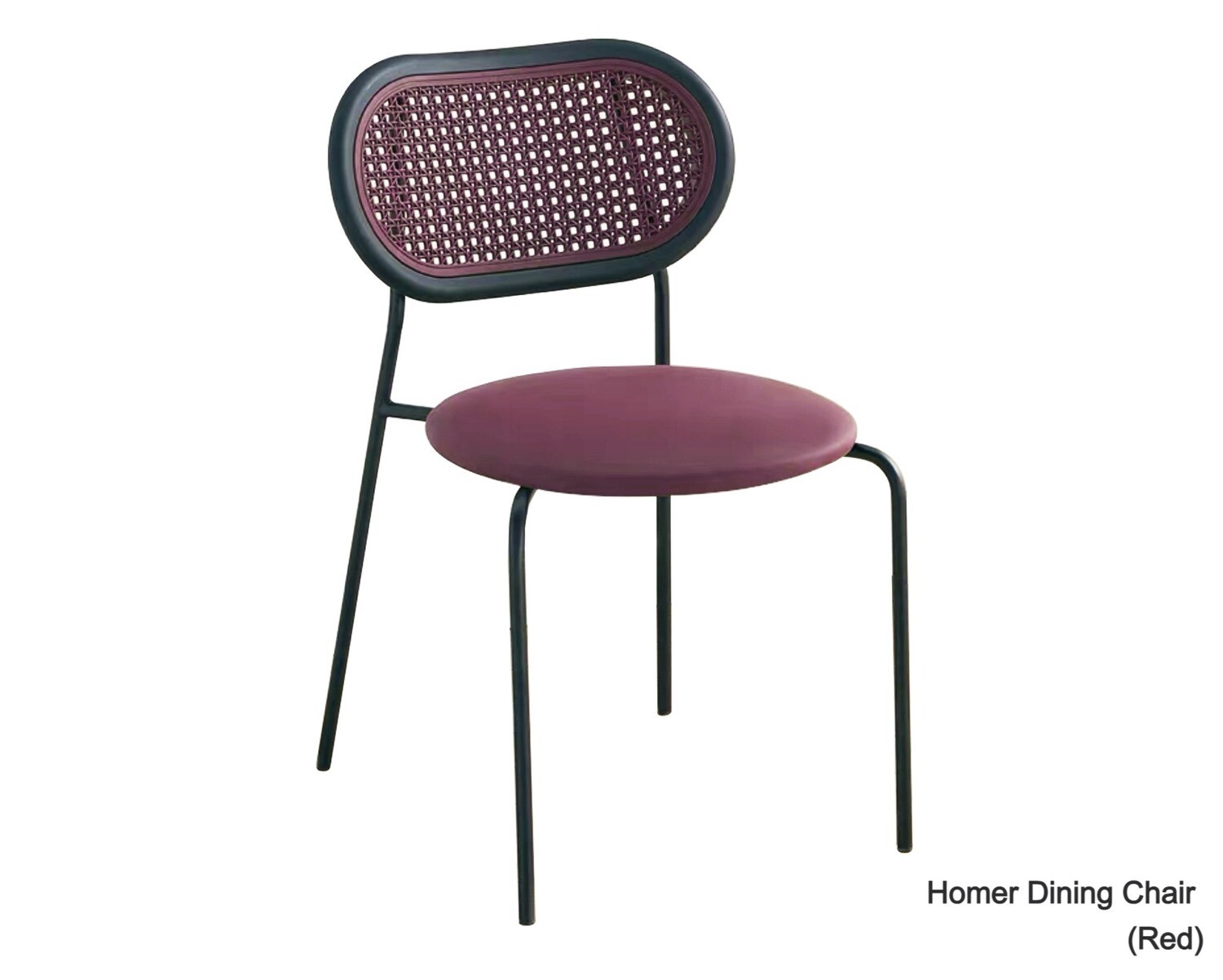 Homer PU Leather Seat Rattan Back Design Dining Chair (Green, Grey, Red, Brown) - Image 2