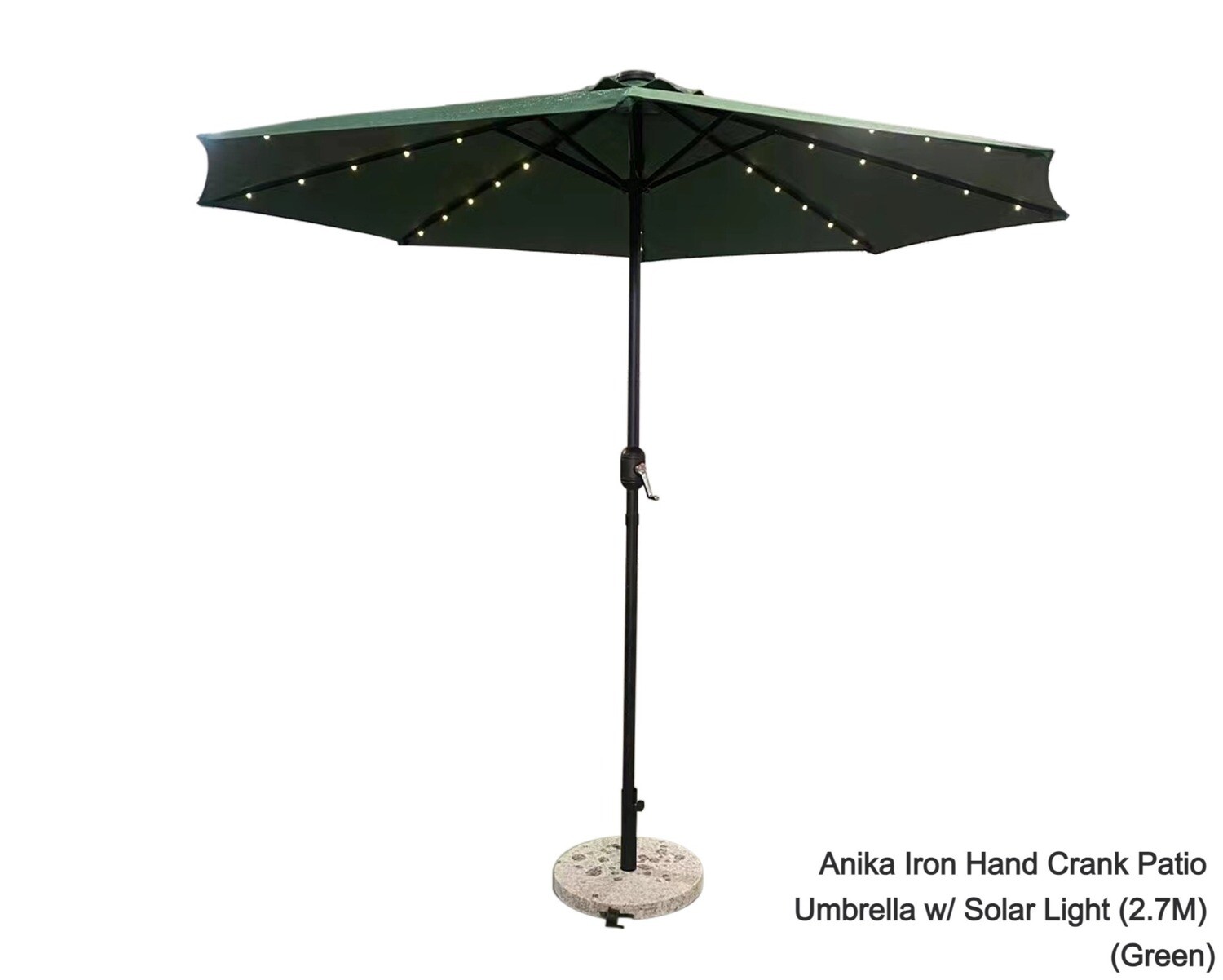Anika Iron Hand Crank With Solar Light & Marble Stone Base Patio Umbrella (2.7M) (Green)