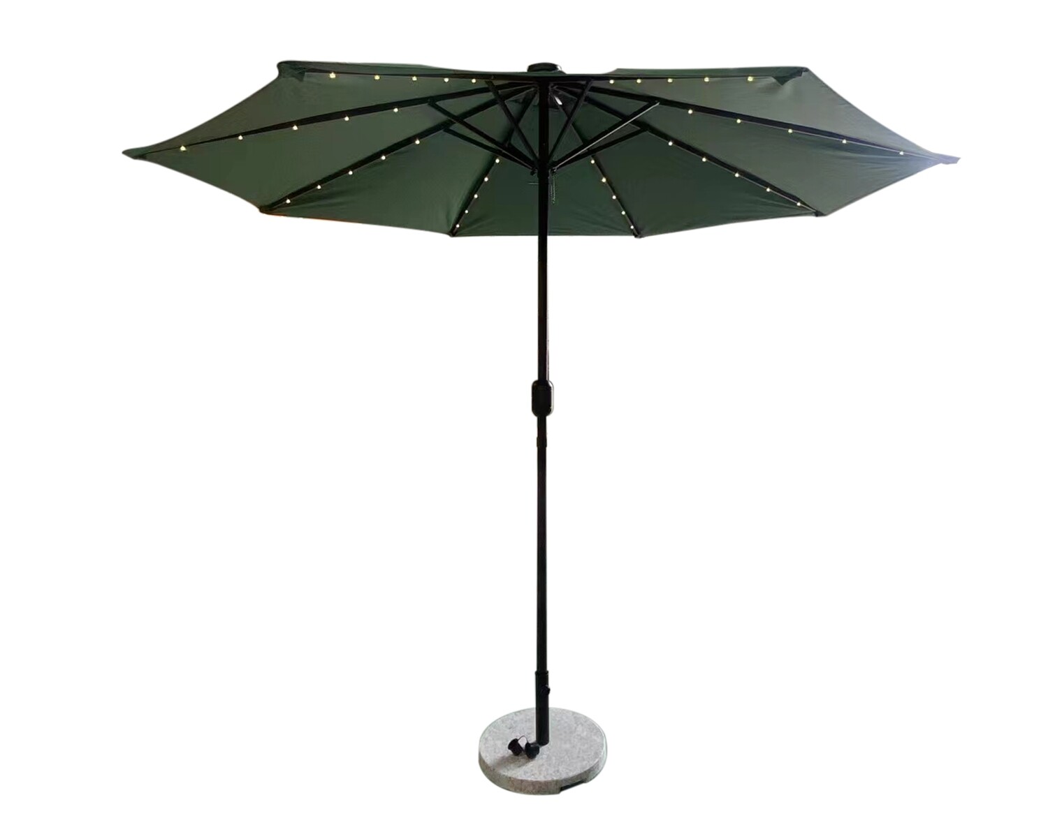 Anika Iron Hand Crank With Solar Light & Marble Stone Base Patio Umbrella (2.7M) (Green) - Image 2