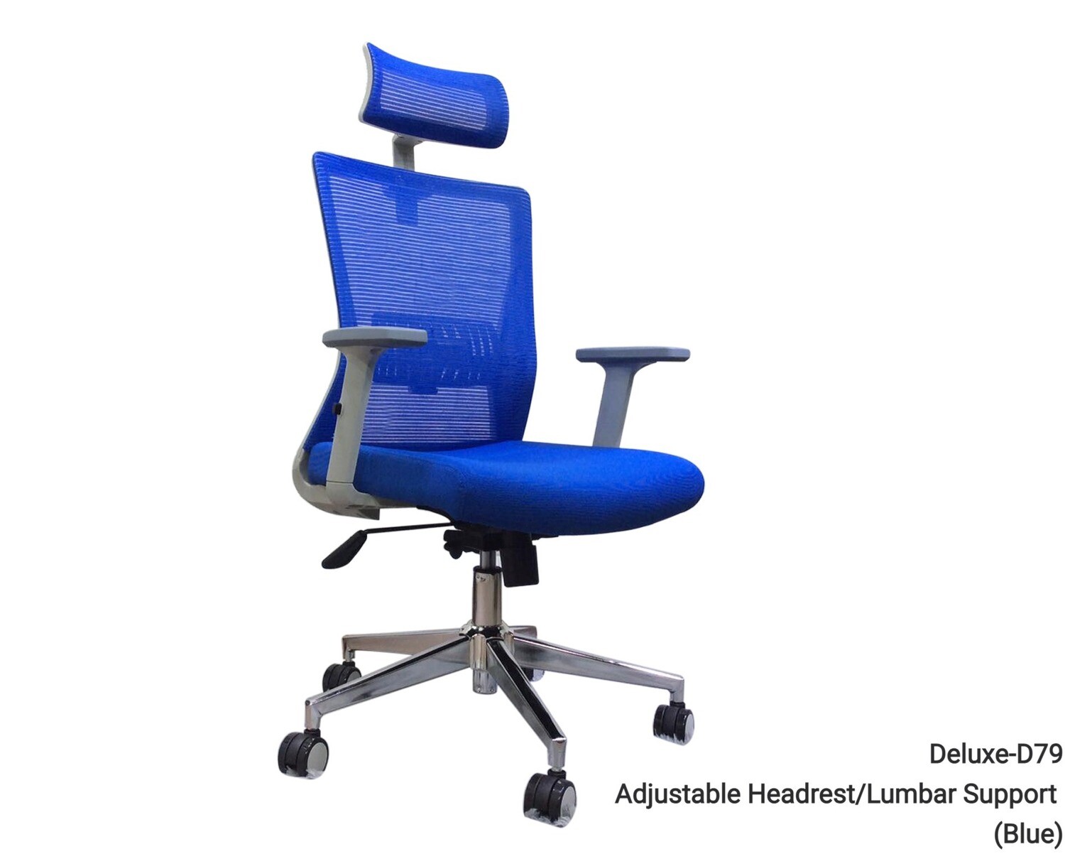 Deluxe-D79 Adjustable Headrest/Lumbar Support High Density Foam High Back Chair (Grey, Blue)