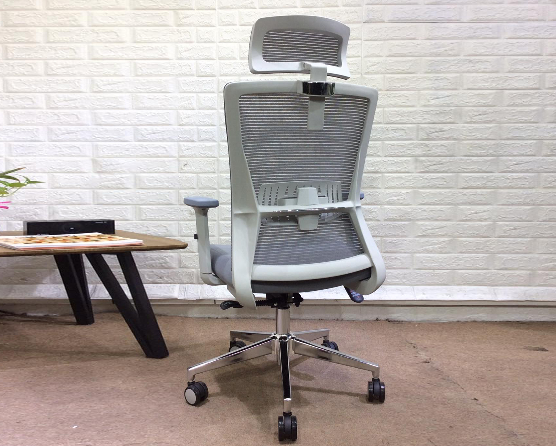 Deluxe-D79 Adjustable Headrest/Lumbar Support High Density Foam High Back Chair (Grey, Blue) - Image 4