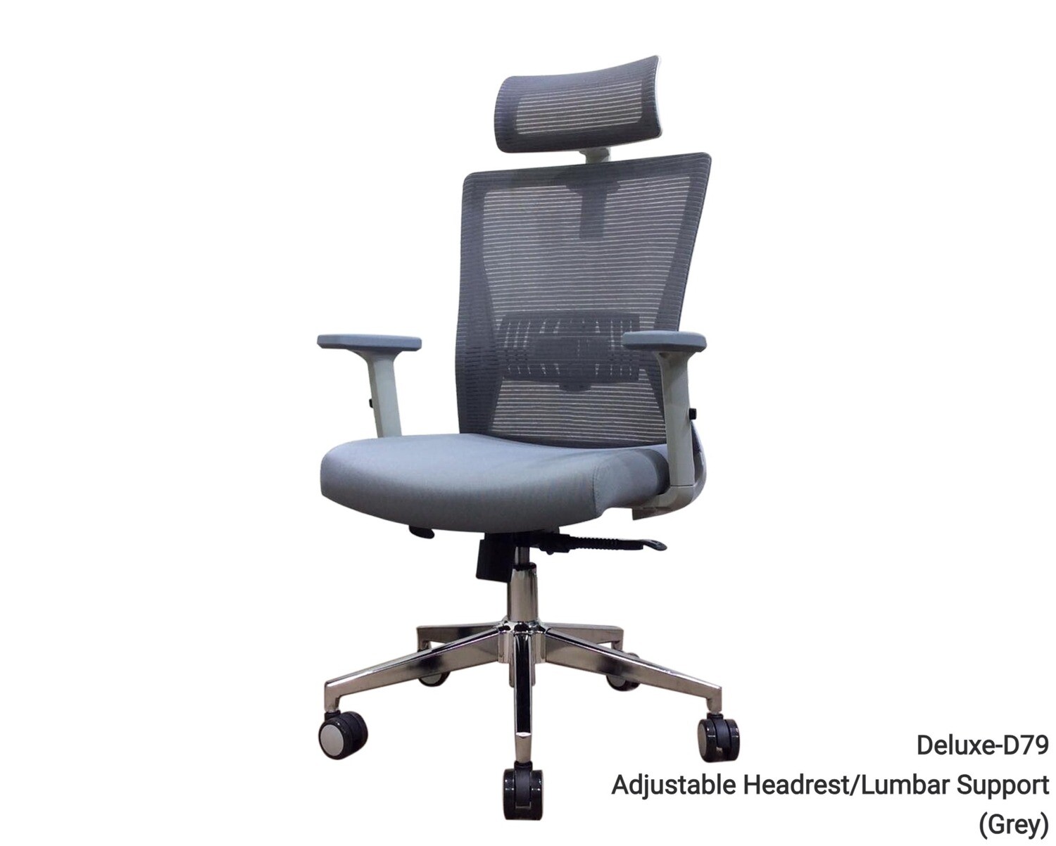 Deluxe-D79 Adjustable Headrest/Lumbar Support High Density Foam High Back Chair (Grey, Blue) - Image 2