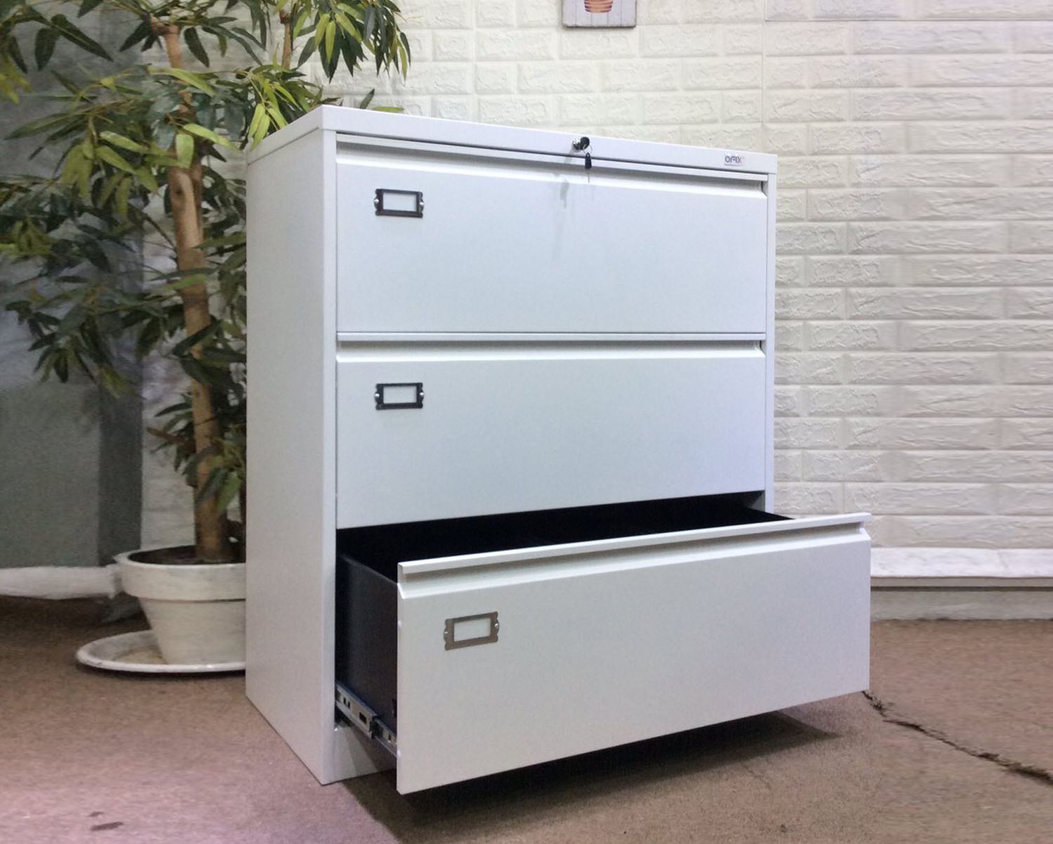 Lateral 3-Drawer Steel Filing Cabinet (Grey+White, All White) - Image 2