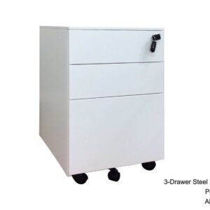 3-Drawer Steel Mobile Pedestal (Grey+White)