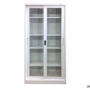 5-Layer Glass Sliding Door Steel Cabinet (All White)